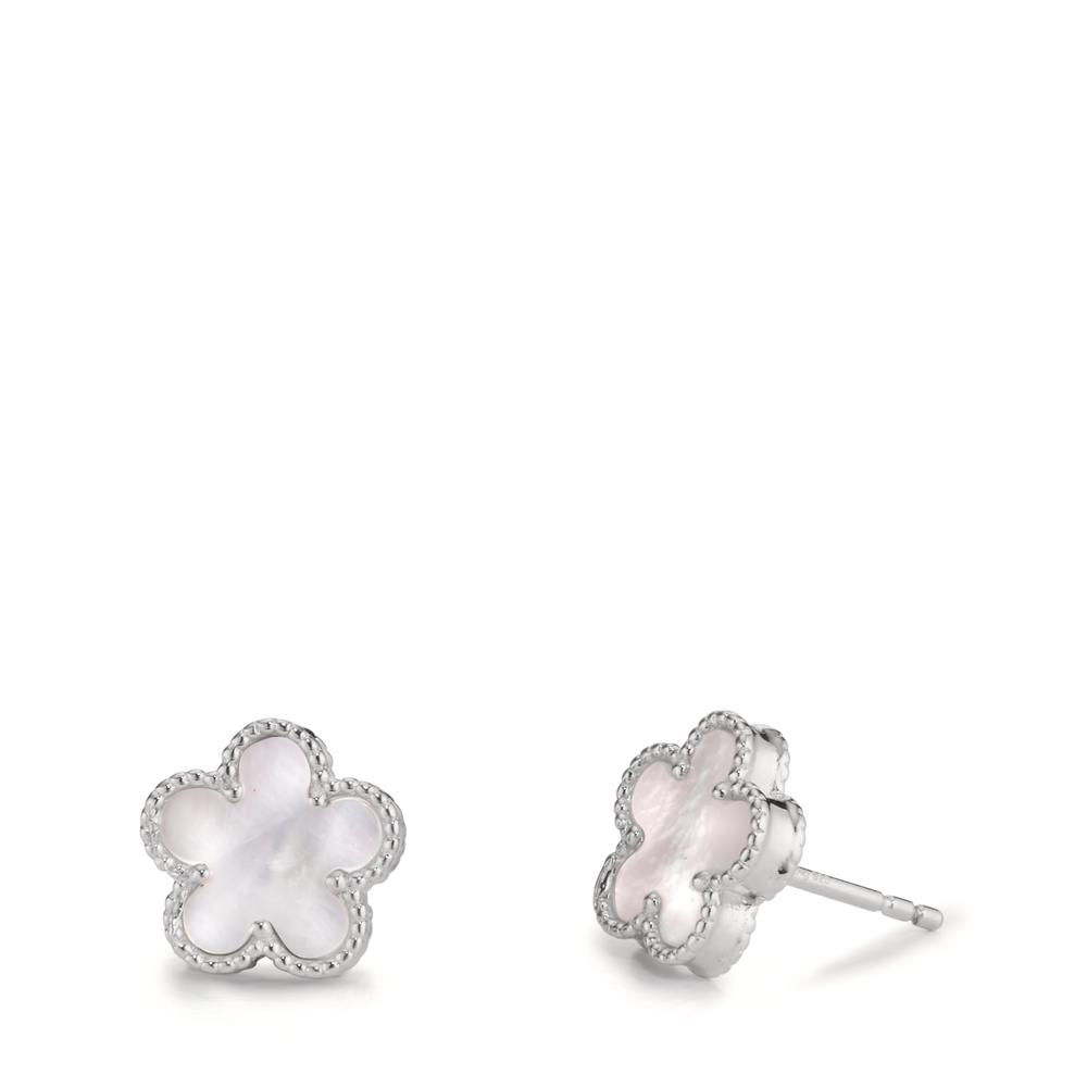 Clous d'oreilles Argent Zircone Rhodié nacre Fleur Ø10 mm-609151