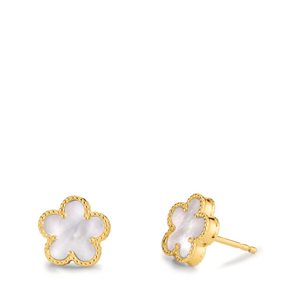 Clous d'oreilles Argent Zircone jaune Plaqué or nacre Fleur Ø10 mm-609152