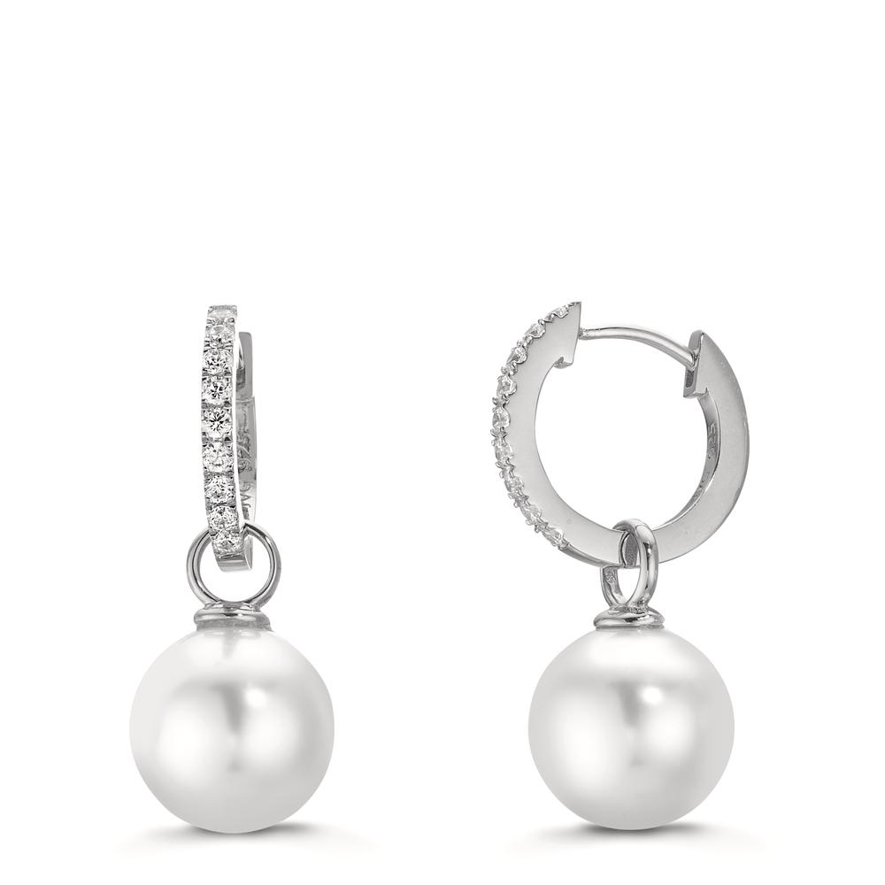 Créoles à charnières Argent Zircone 18 Pierres Rhodié [shining Pearls], 2 Perles, 10 mm-609279