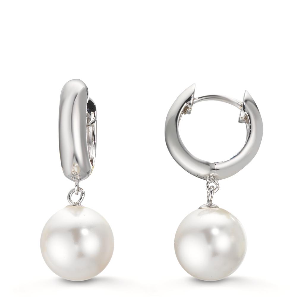 Créoles à charnières Argent Rhodié [shining Pearls], 2 Perles, 10 mm-609283