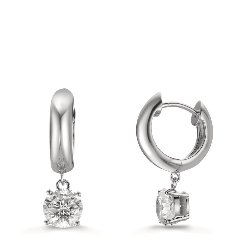 Créoles à charnières Argent Zircone 2 Pierres, 6 mm Rhodié-609286