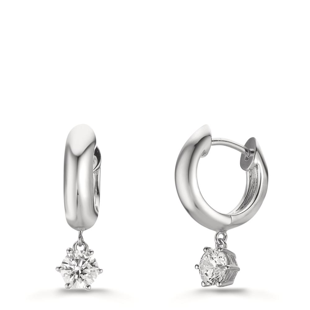 Klappcreolen Silber Zirkonia 2 Steine, 5 mm rhodiniert-609290