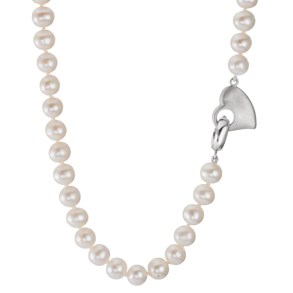 Collier Argent Rhodié perle d'eau douce 6-7 mm Coeur 45 cm-609325