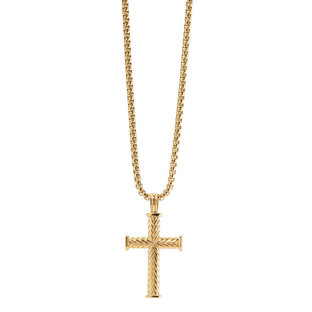 Collier Acier inoxydable jaune PVD Croix 55 cm-609547