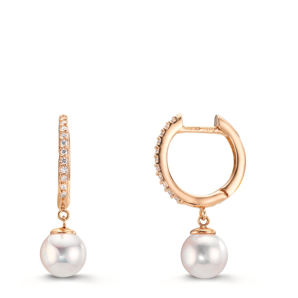 Créoles à charnières Or rouge 18K Diamant 0.09 ct, 22 Pierres, tw-si perle Akoya, 2 Perles 6-6.5 mm-609730