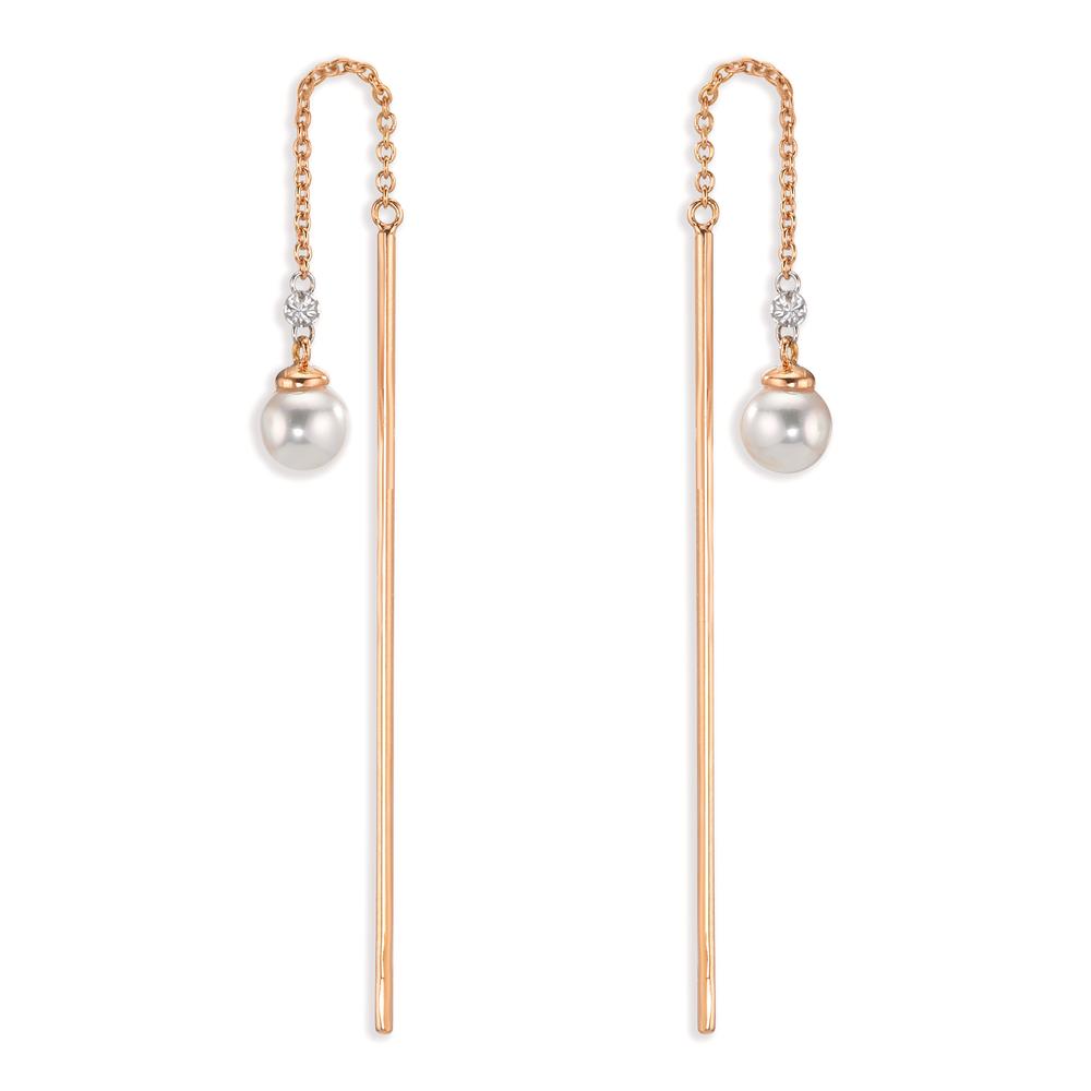 Boucles d'oreilles pendantes Or rouge 18K Diamant 0.06 ct, 3 Pierres, tw-si perle Akoya, 2 Perles, 4.5 mm-609732
