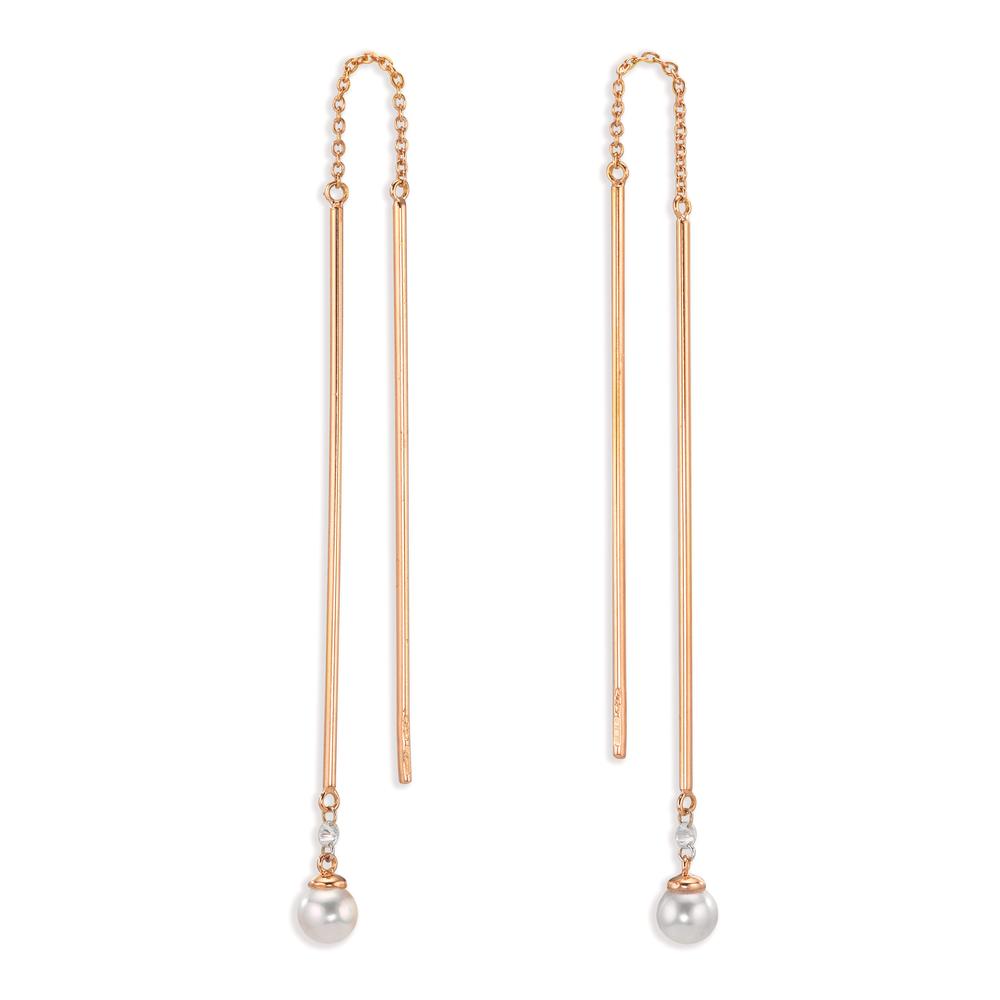 Boucles d'oreilles pendantes Or rouge 18K Diamant 0.06 ct, 2 Pierres, tw-si perle Akoya, 2 Perles, 4.5 mm-609733