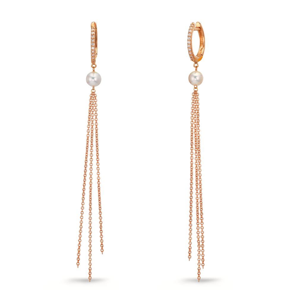 Créoles à charnières Or rouge 18K Diamant 0.09 ct, 22 Pierres, tw-si perle d'eau douce, 2 Perles-609734