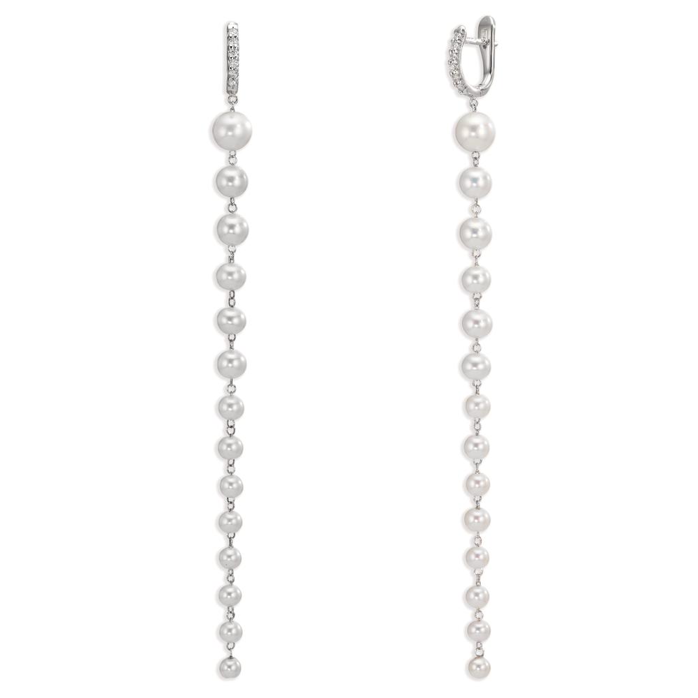 Créoles à charnières Or blanc 18K Diamant 0.12 ct, 12 Pierres, tw-si perle d'eau douce, 28 Perles-609735