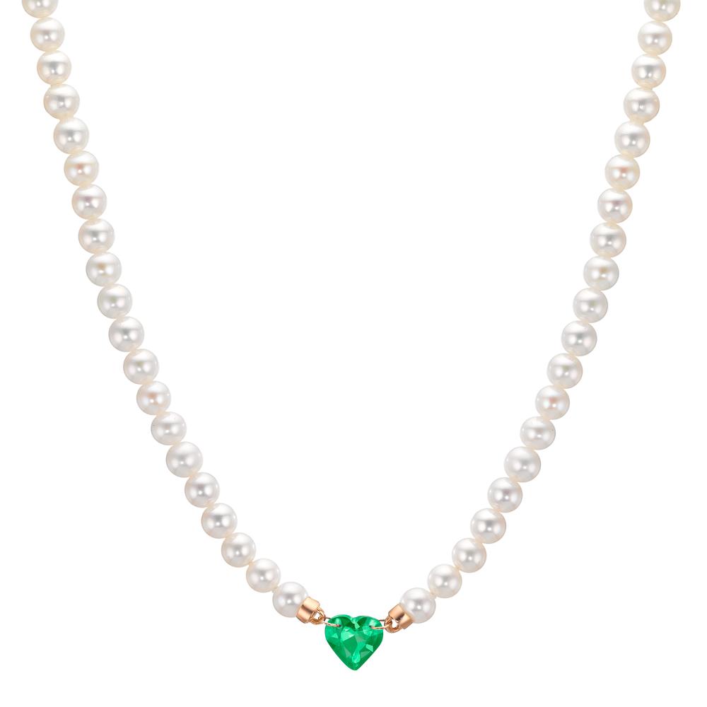 Collier Or rouge 18K [synth. Smaragd] perle d'eau douce, 3.5 mm Coeur 40-44 cm-609740
