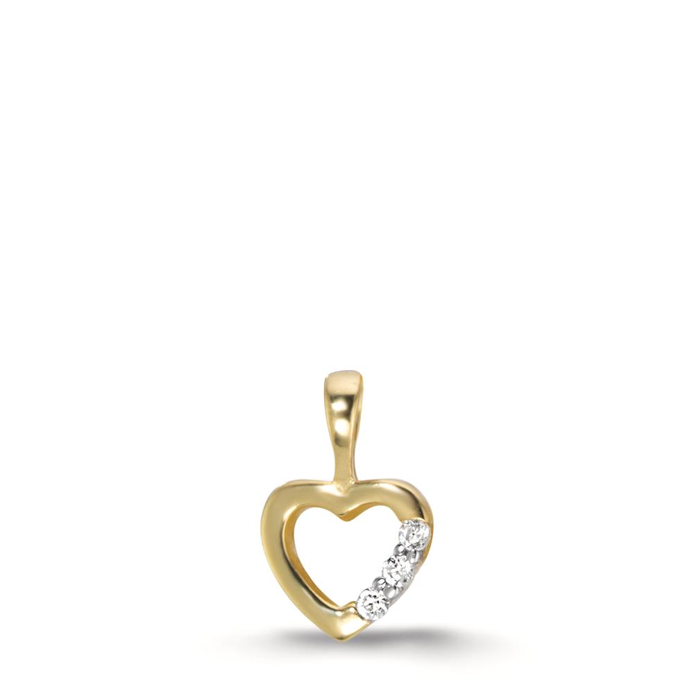 Pendentif Or jaune 9K Zircone 3 Pierres Bicolore Coeur Ø6.5 mm-609812