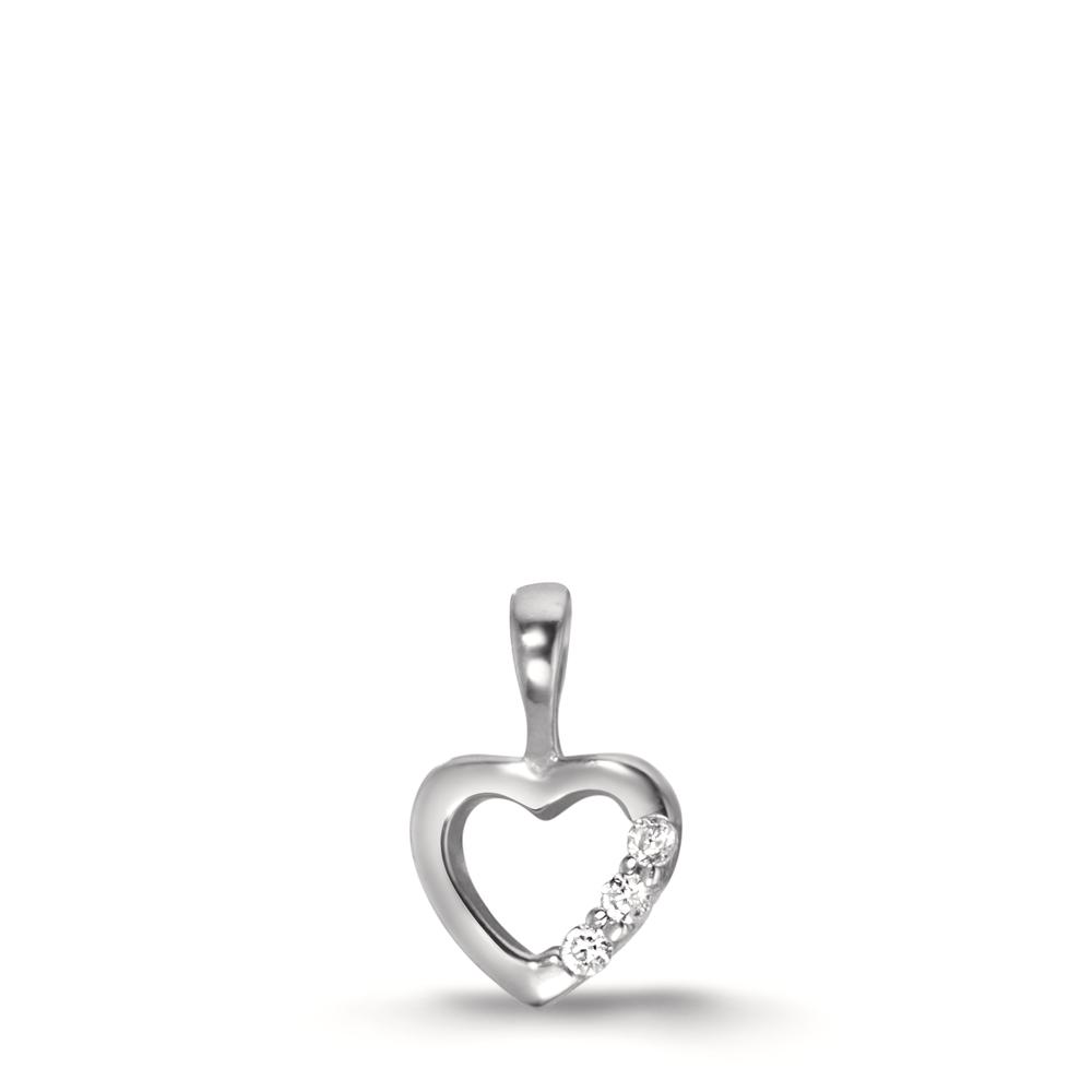Pendentif Or blanc 9K Zircone 3 Pierres Coeur Ø6.5 mm-609813