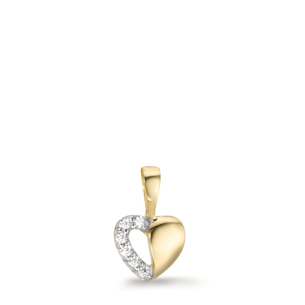 Pendentif Or jaune 9K Zircone 6 Pierres Bicolore Coeur Ø6 mm-609814