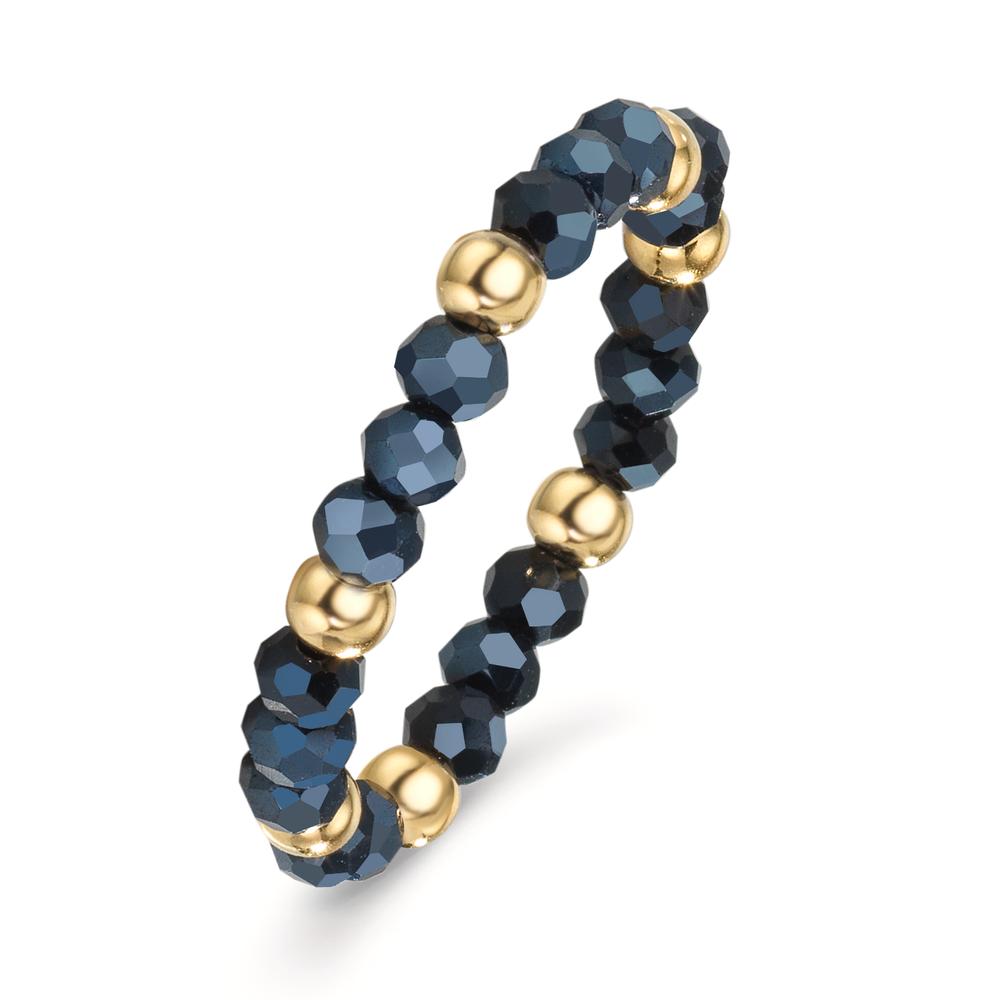 Fingerring Edelstahl Kristall blau, 3 mm gelb IP beschichtet-609918