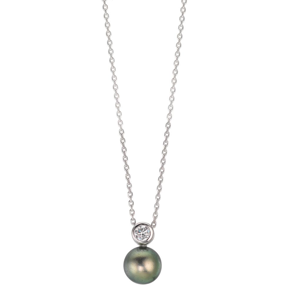 Collier Argent Zircone Rhodié perle de Tahiti 8-9 mm 45 cm-609991