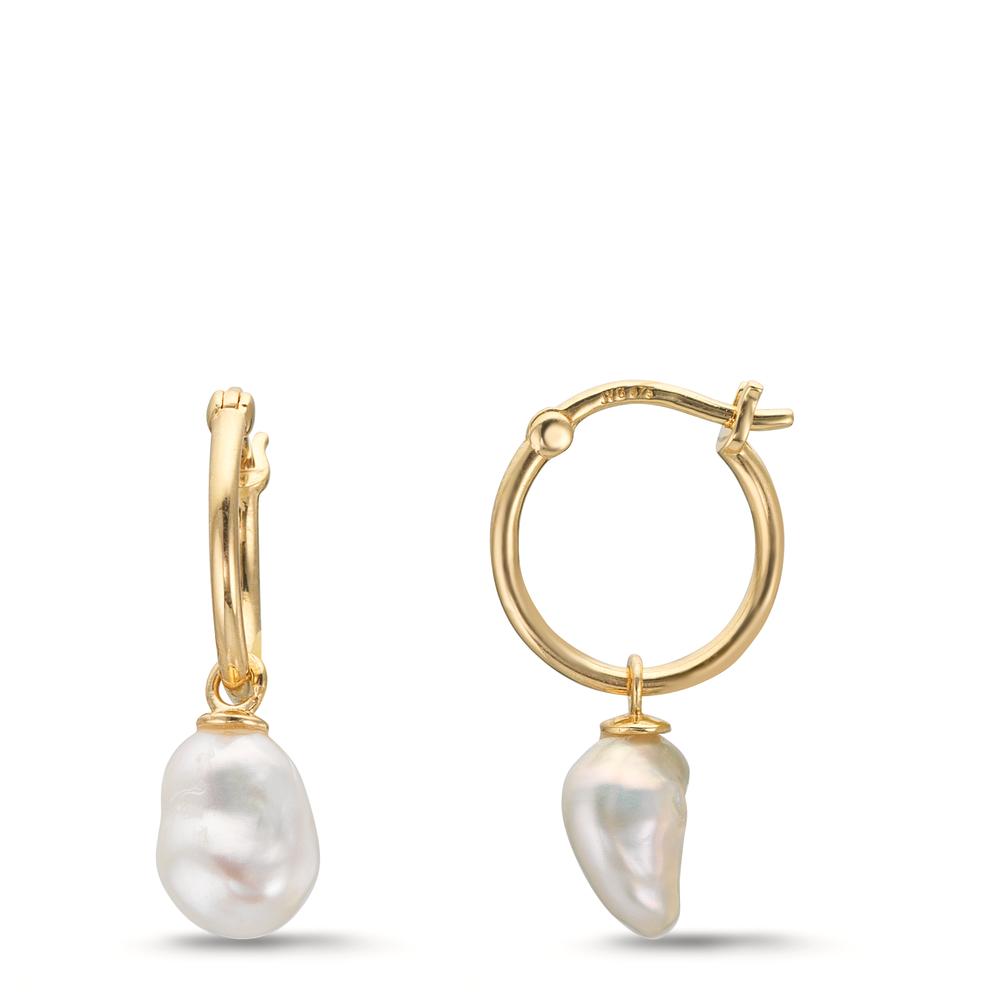 Créoles Or jaune 9K perle d'eau douce, 2 Perles, 6 mm-610059