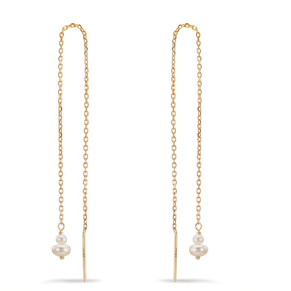 Boucles d'oreilles pendantes Or jaune 9K perle d'eau douce, 4 Perles 2.5-4 mm-610062