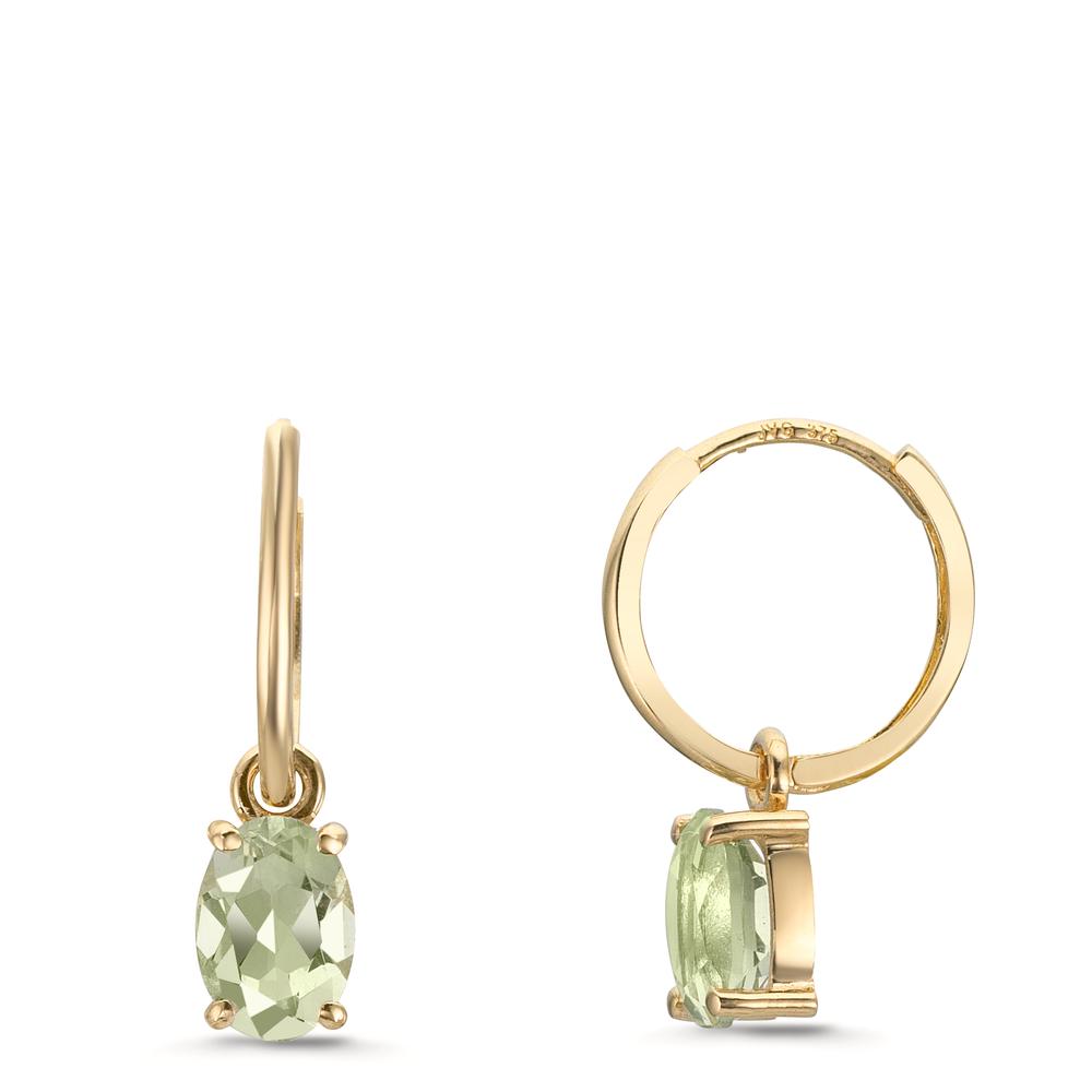 Creolen mit Einhänger 375/9 K Gelbgold Amethyst grün, 2 Steine-610068