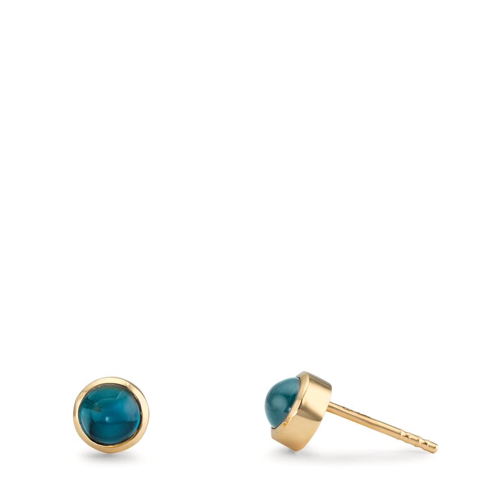 Clous d'oreilles Or jaune 9K Topaze London Blue 2 Pierres Ø5 mm-610070