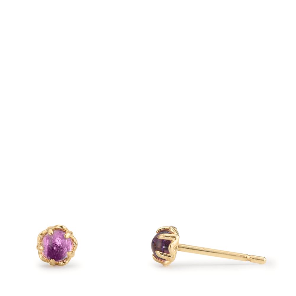 Clous d'oreilles Or jaune 9K Améthyste 2 Pierres Ø4 mm-610072