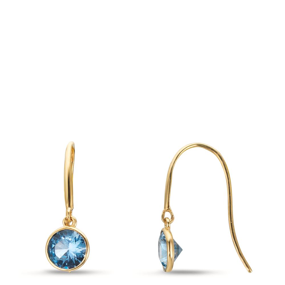 Pendant d'oreilles Or jaune 9K Zircone bleu clair, 2 Pierres-610073
