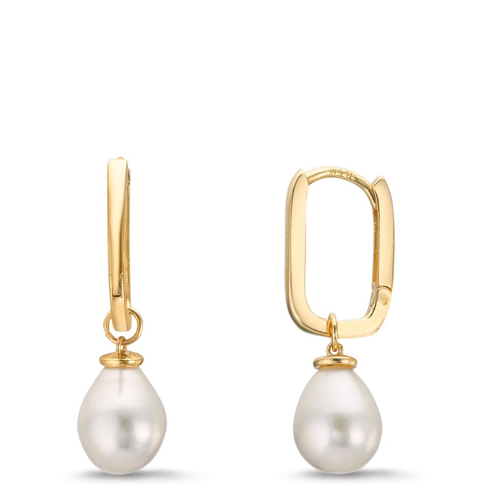 Créoles à charnières Or jaune 9K perle d'eau douce, 2 Perles, 6.5 mm-610087