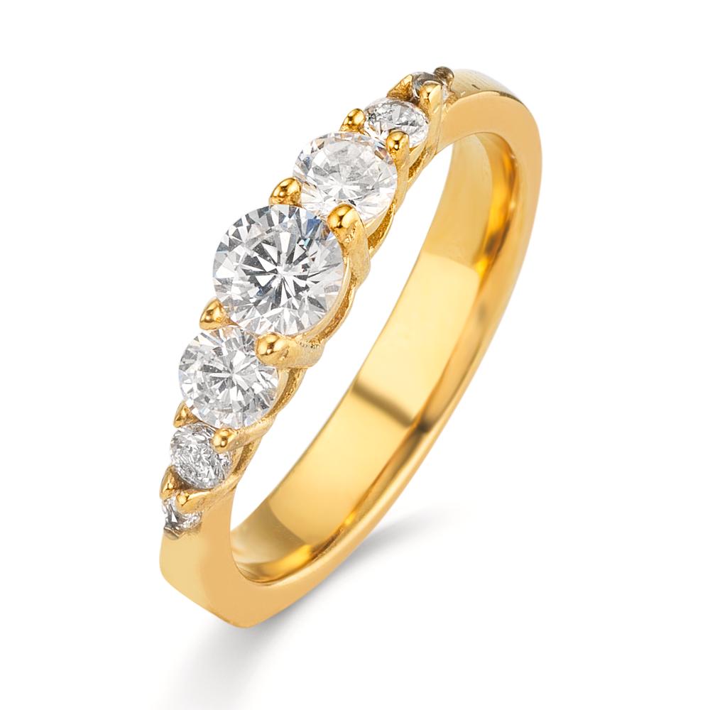 Bague Acier inoxydable Zircone blanc, 7 Pierres jaune PVD-610158