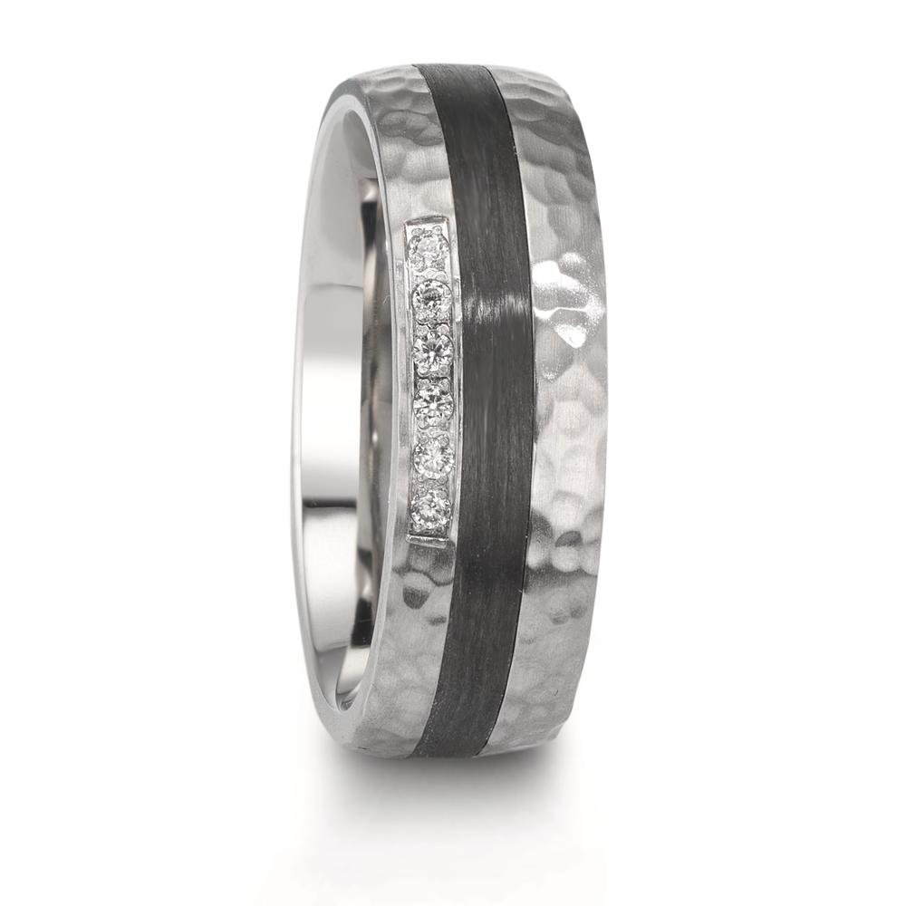 Partnerring Edelstahl, Carbon Zirkonia weiss, 6 Steine-610164