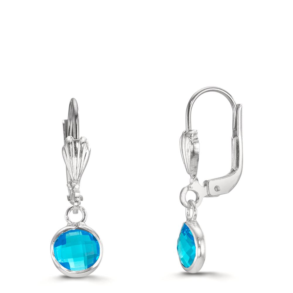 Pendant d'oreilles Antiallergique Cristal bleu, 2 Pierres, 6 mm-610210