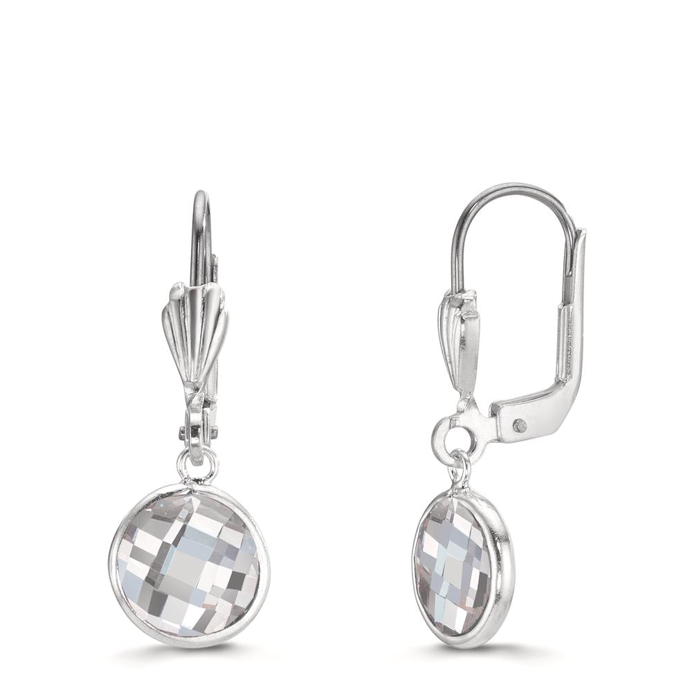 Pendant d'oreilles Antiallergique Zircone blanc, 2 Pierres, 8 mm-610214