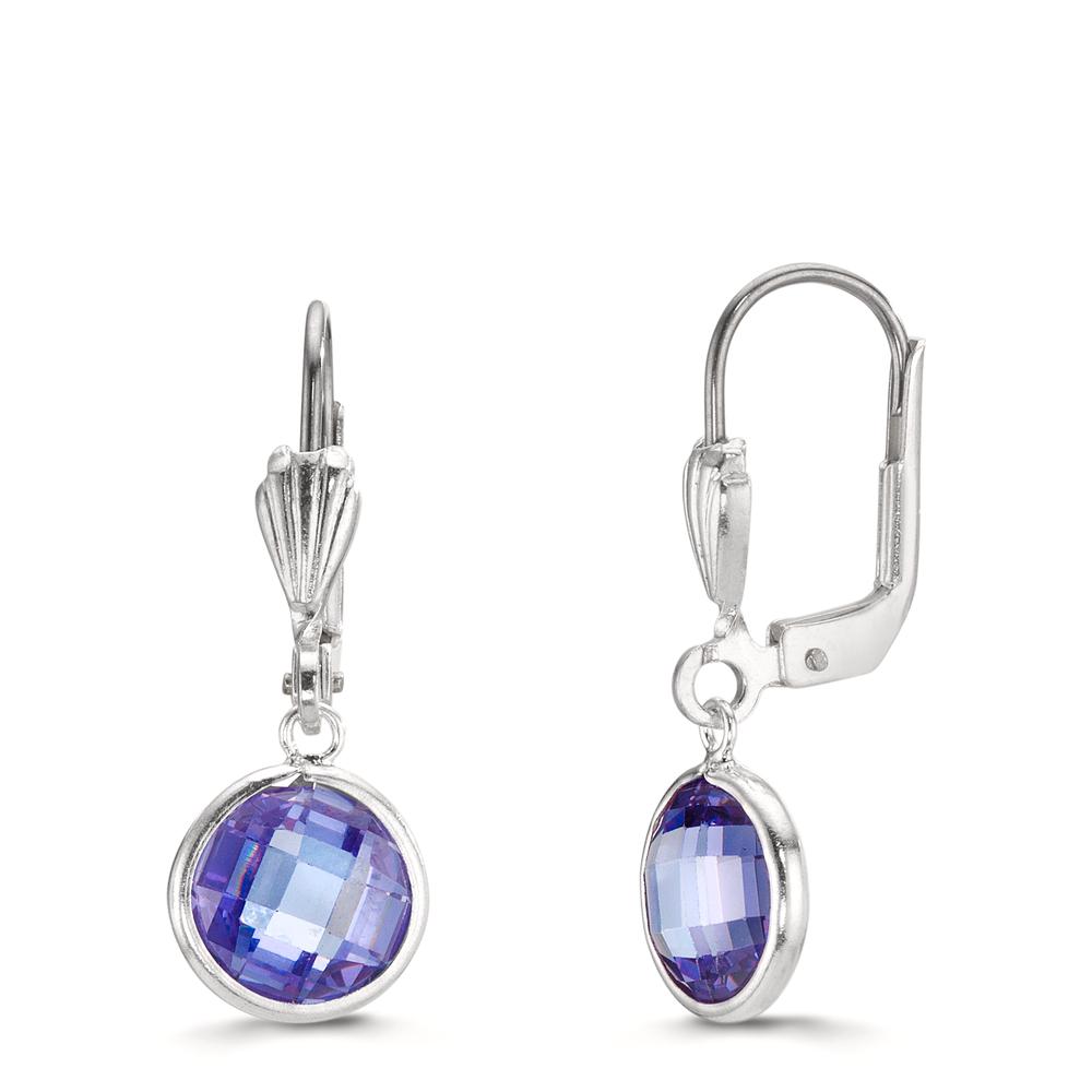 Pendant d'oreilles Antiallergique Zircone violet, 2 Pierres, 8 mm-610215