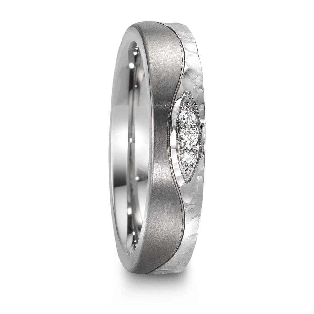 Partnerring Edelstahl, Titan Diamant 0.045 ct, 3 Steine, w-si-610273