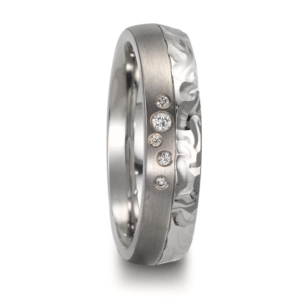 Partnerring Edelstahl, Titan Diamant 0.05 ct, 5 Steine, w-si-610275