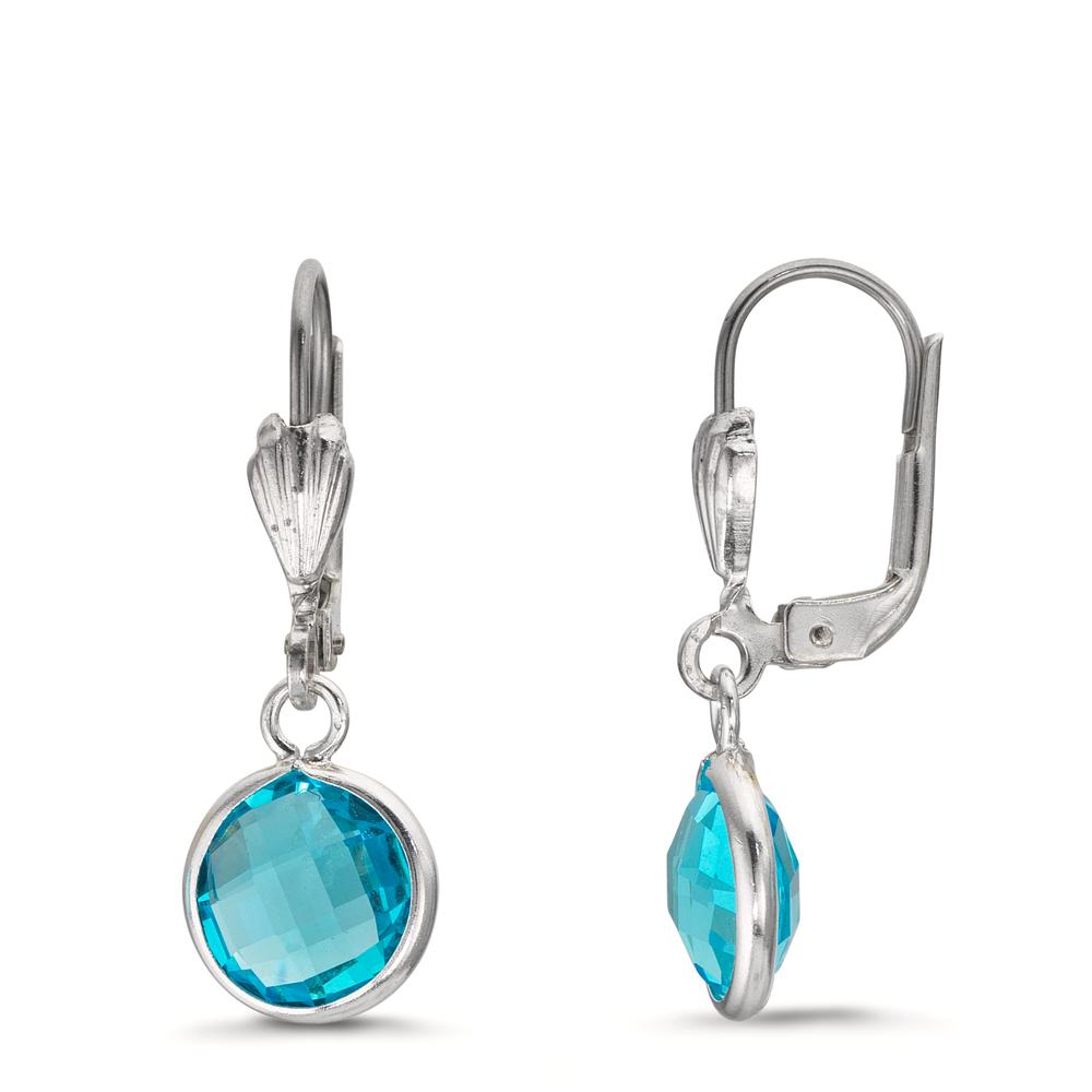 Pendant d'oreilles Antiallergique Zircone aqua, 2 Pierres, 8 mm-610282