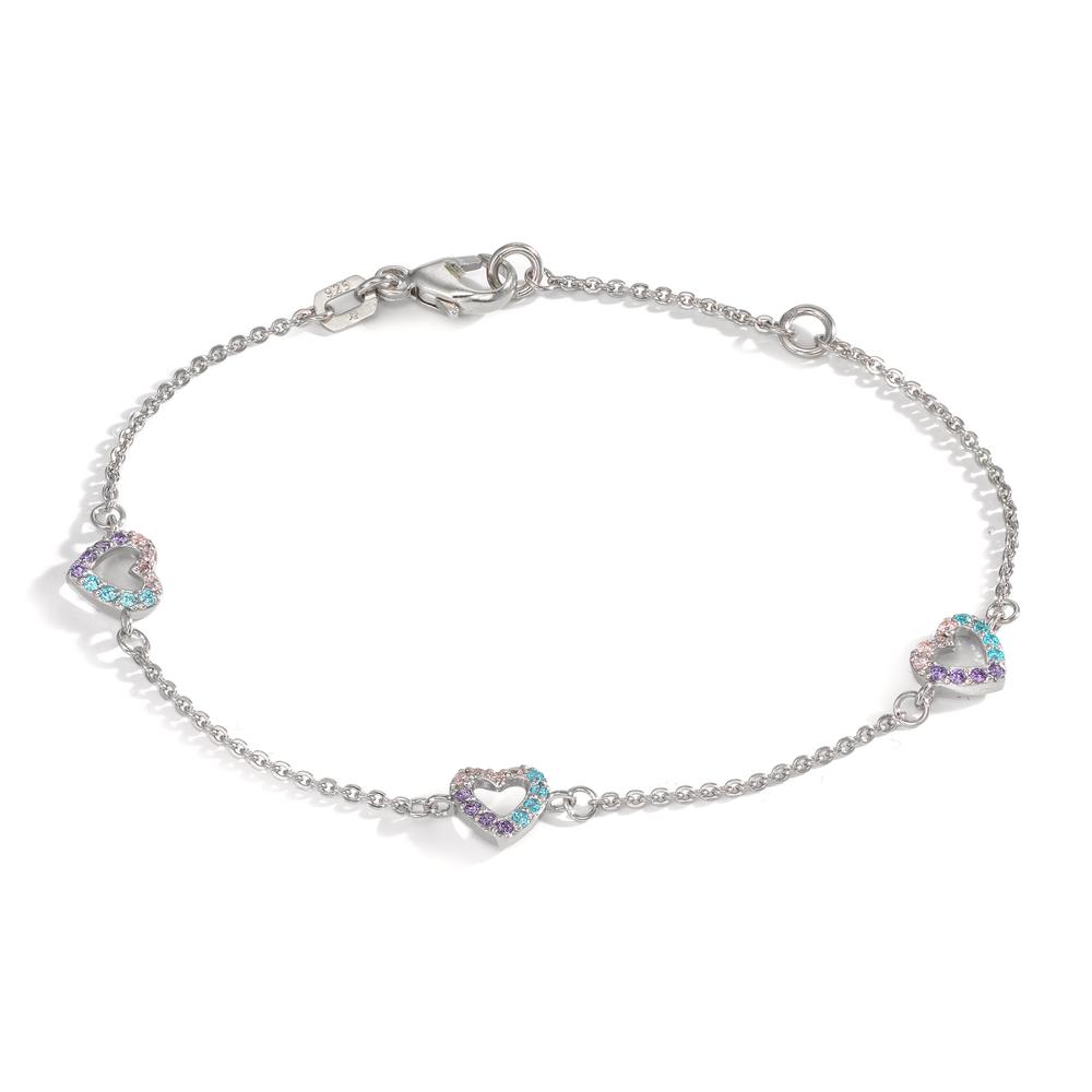 Armband Silber Zirkonia bunt rhodiniert Herz 14-16 cm verstellbar-610316