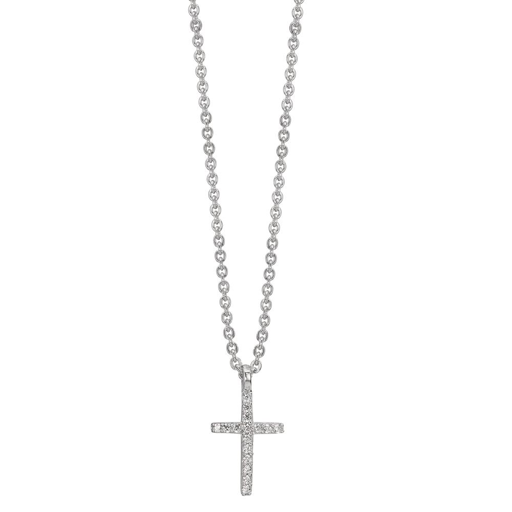 Collier Silber Zirkonia 16 Steine rhodiniert Kreuz 38-42 cm verstellbar-610322