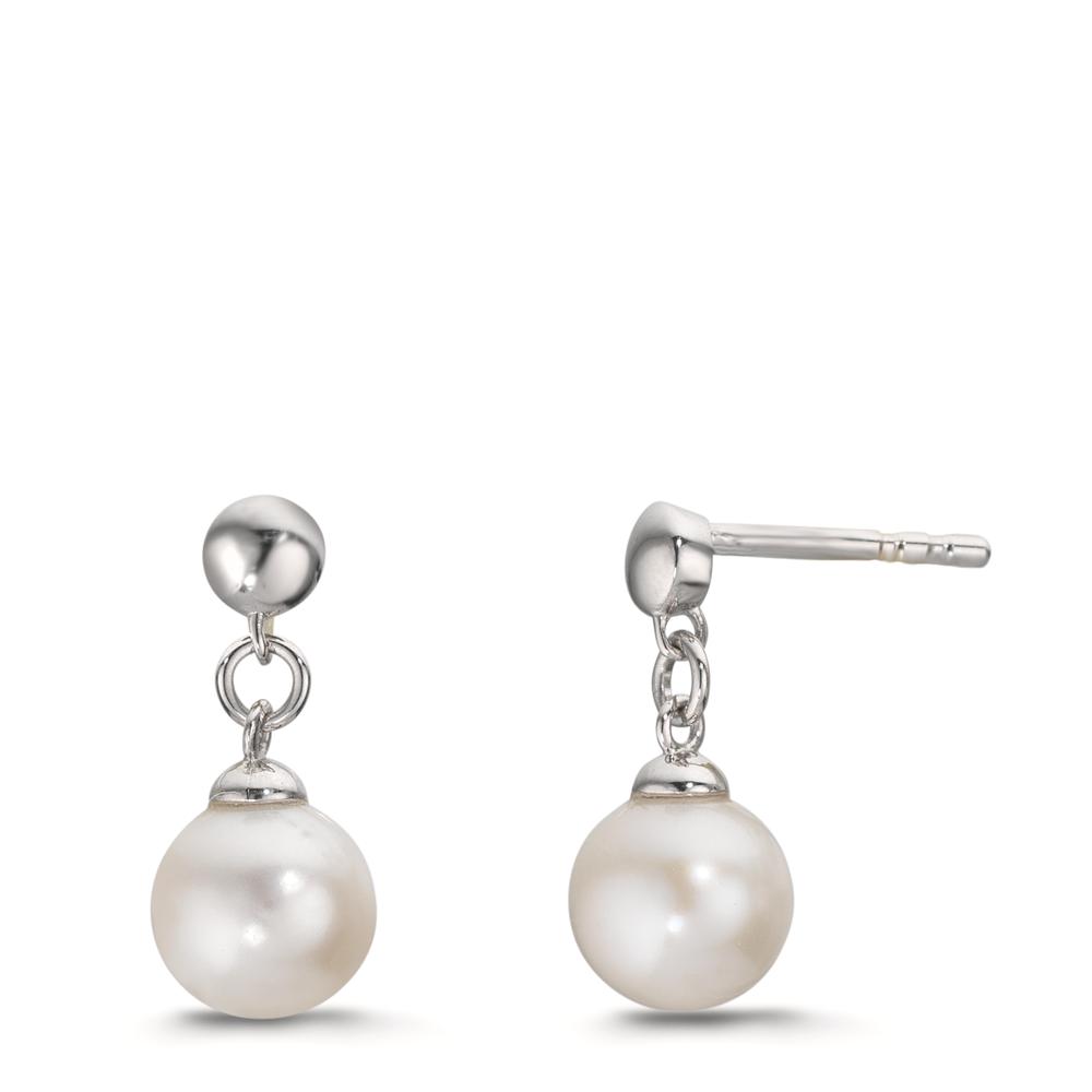 Pendant d'oreilles Argent Rhodié perle d'eau douce, 2 Perles, 6.5 mm-610325