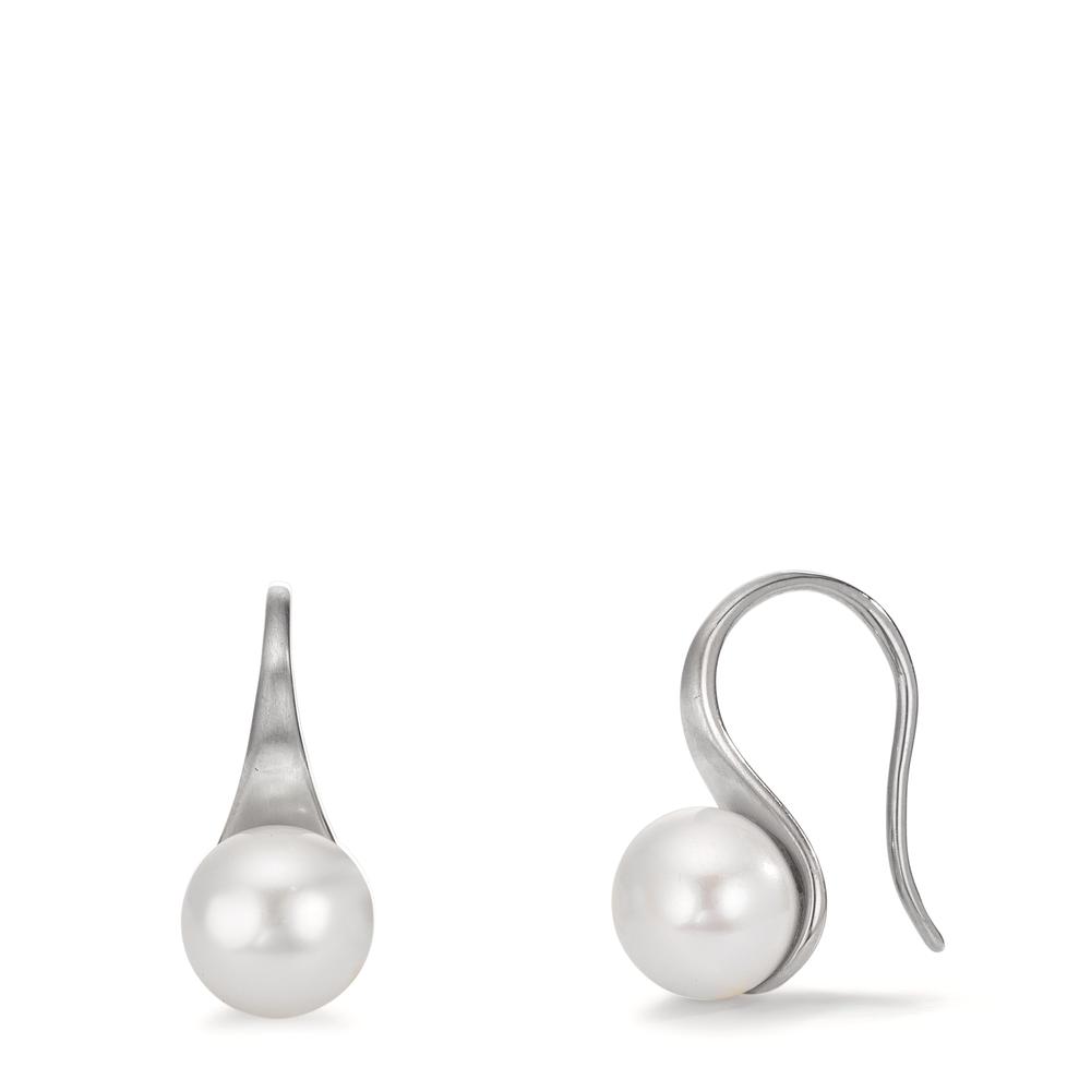 Pendant d'oreilles Argent Rhodié perle d'eau douce, 2 Perles, 8 mm-610334