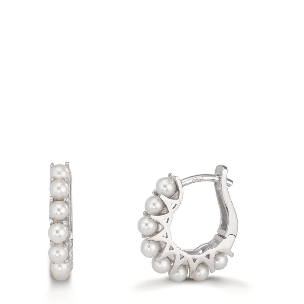 Créoles à charnières Argent Rhodié perle d'eau douce, 16 Perles, 2.5 mm-610335