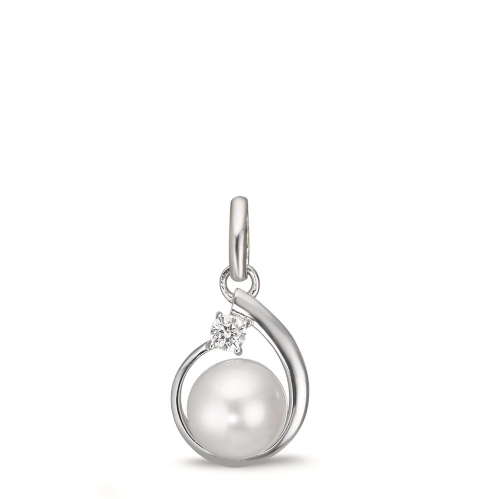 Pendentif Argent Zircone Rhodié perle d'eau douce, 6 mm-610336