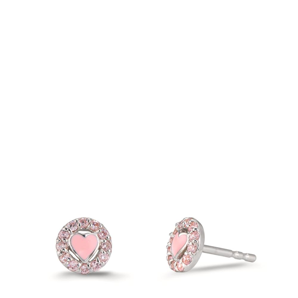Clous d'oreilles Argent Zircone rose Rhodié Coeur Ø6.5 mm-610350