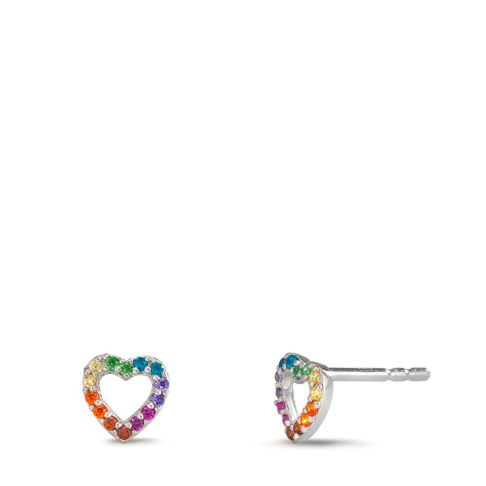 Clous d'oreilles Argent Zircone arc-en-ciel Rhodié Coeur Ø6 mm-610351