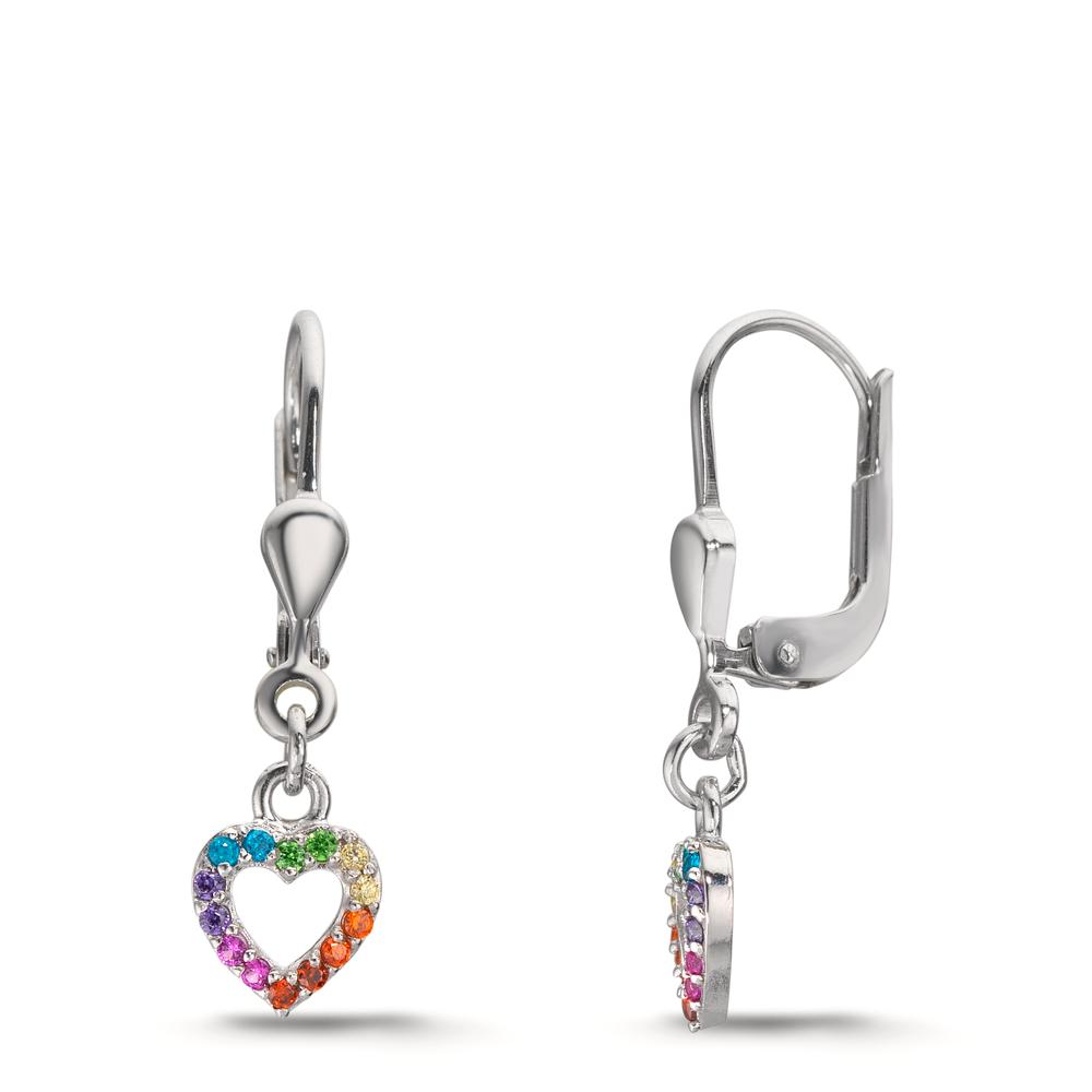 Pendant d'oreilles Argent Zircone arc-en-ciel Rhodié Coeur-610352