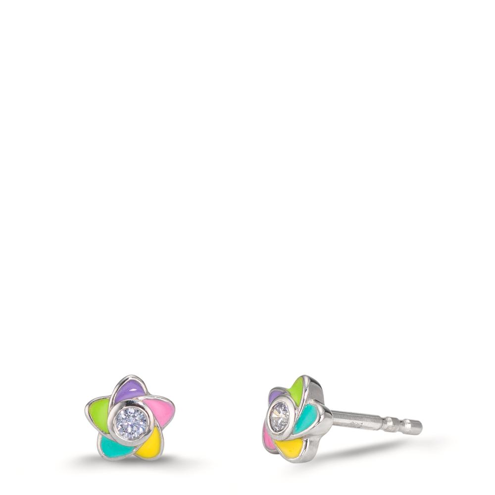 Ohrstecker Silber Zirkonia 2 Steine rhodiniert Blume Ø5.5 mm-610354