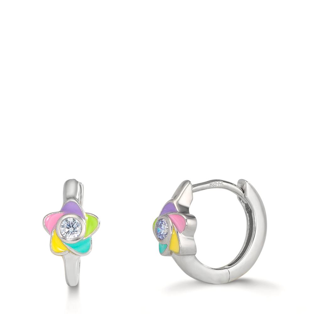 Créoles à charnières Argent Zircone 2 Pierres Rhodié Fleur-610355