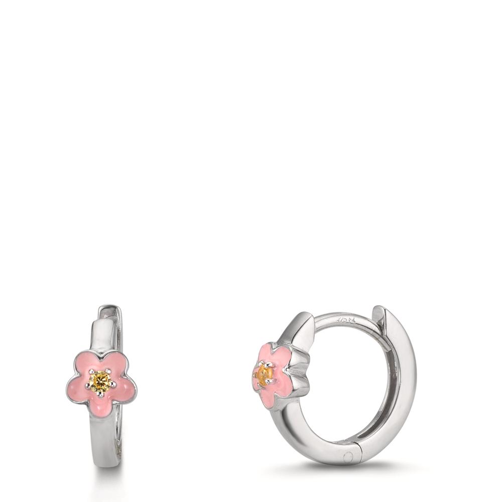 Klappcreolen Silber Zirkonia gelb, 2 Steine rhodiniert Blume-610357