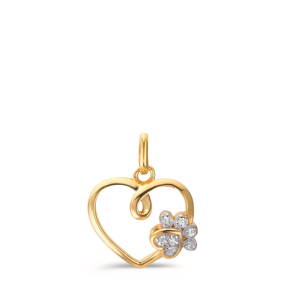 Pendentif Or jaune 9K Zircone 7 Pierres Coeur Ø12 mm-610398