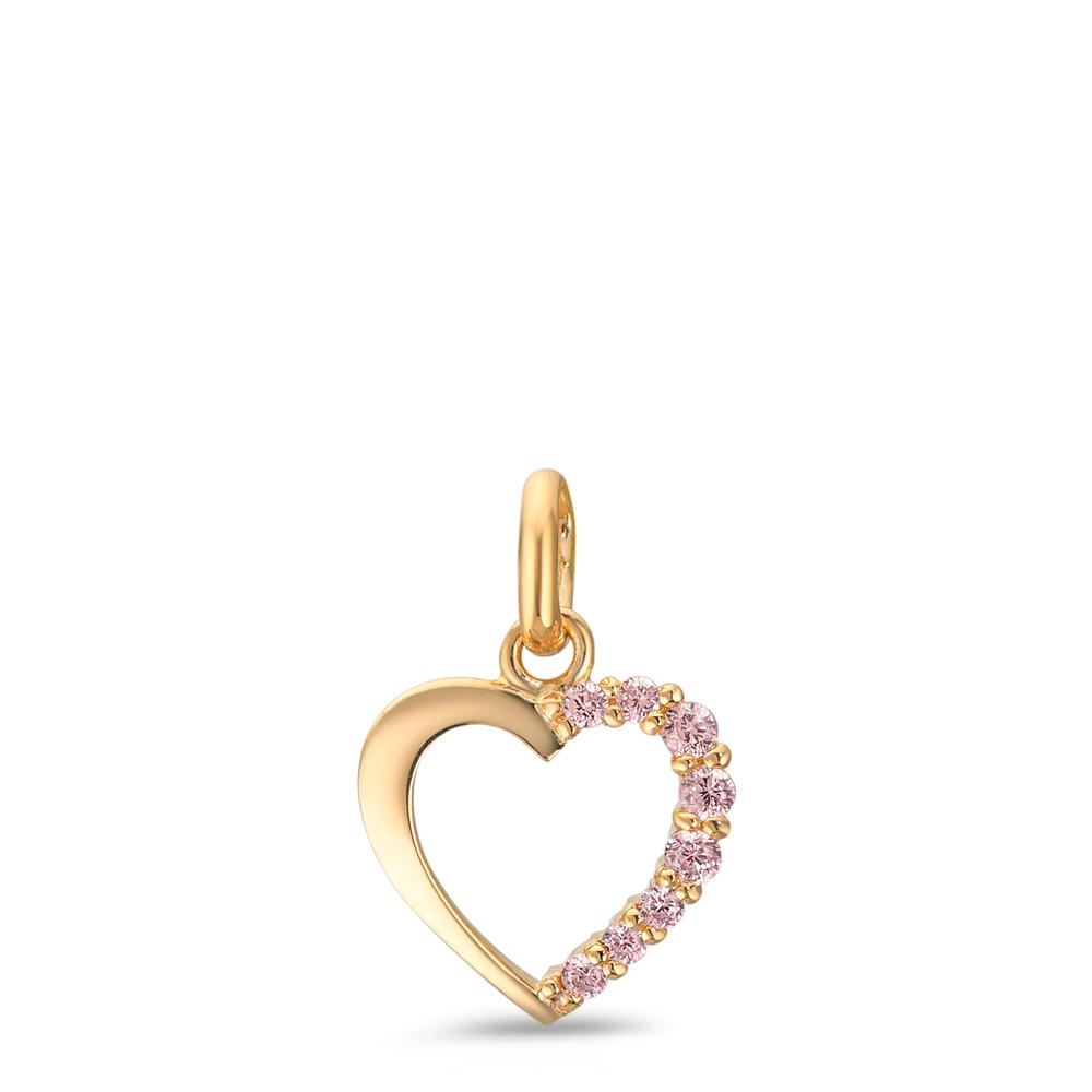 Pendentif Or jaune 9K Zircone rose Coeur Ø10 mm-610402