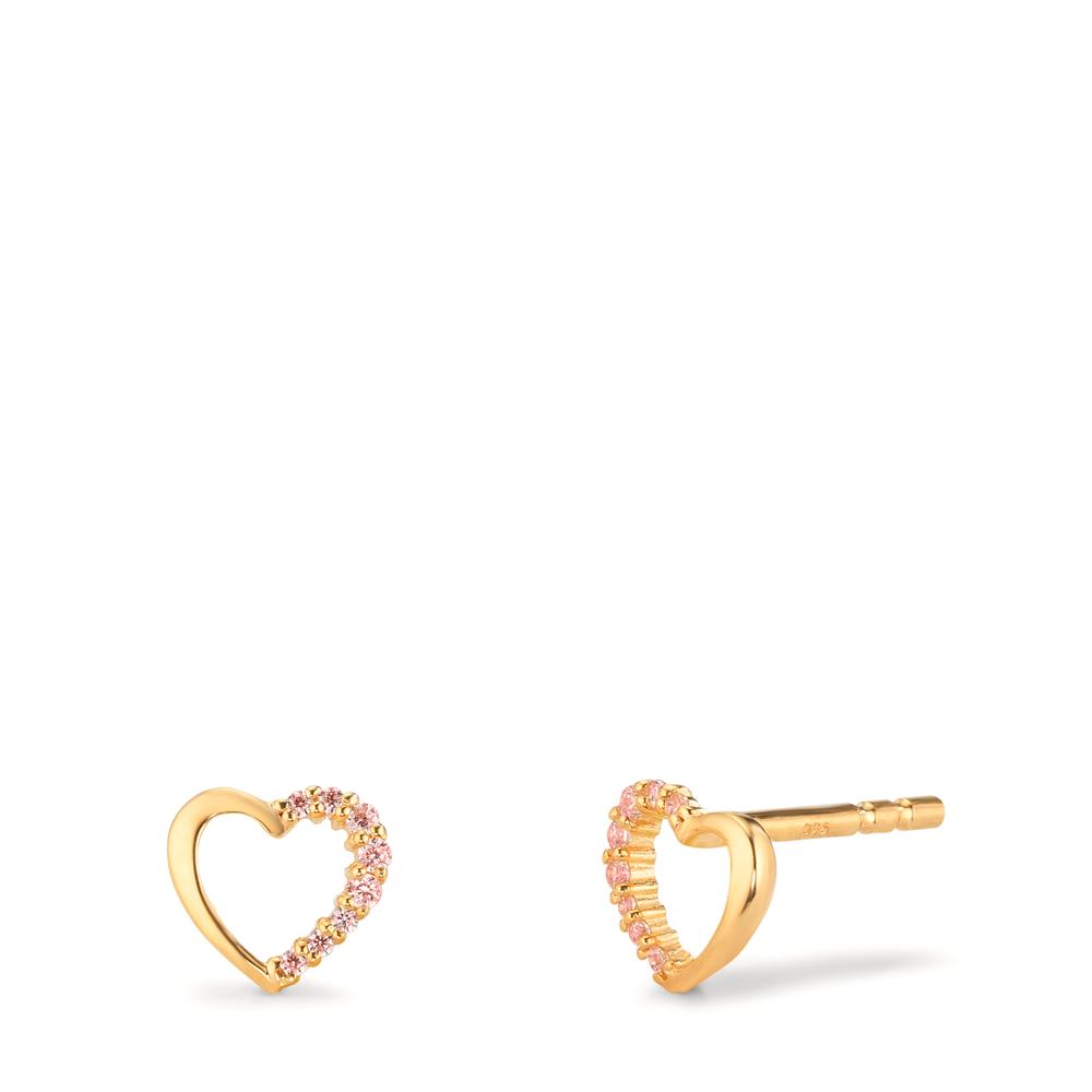 Clous d'oreilles Or jaune 9K Zircone rose Coeur Ø6.5 mm-610403