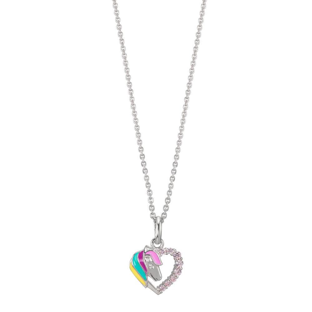 Chaînette avec pendentif Argent Zircone rose Rhodié Cheval 36-38 cm-610429
